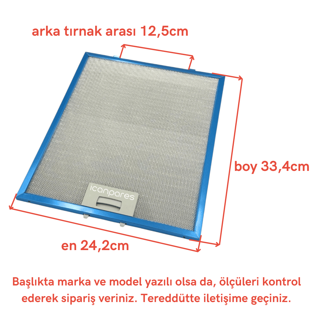 En 242mm Boy 334mm Arka Tırnak Arası 125mm Aspratör Filtresi