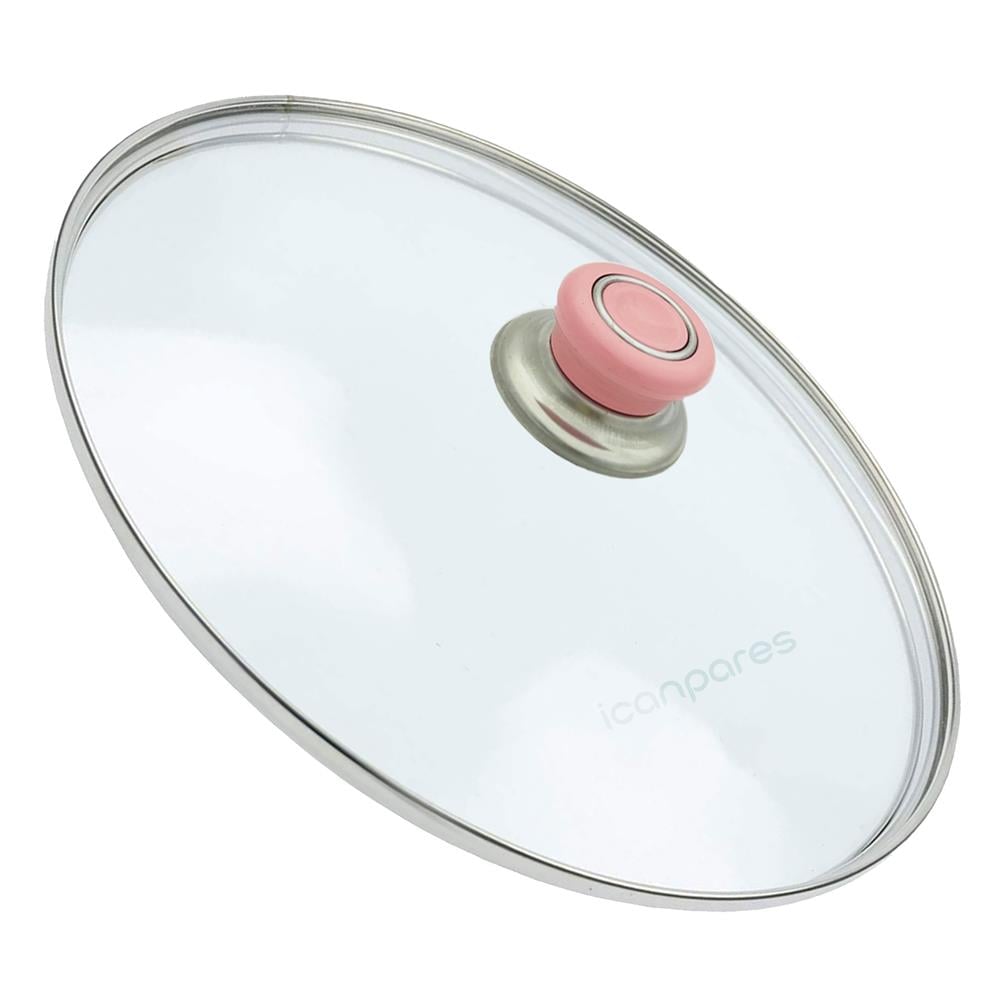 Tencere Sahan Tava Cam Kapağı Kapak 24 cm Pembe Tutma Tepesi
