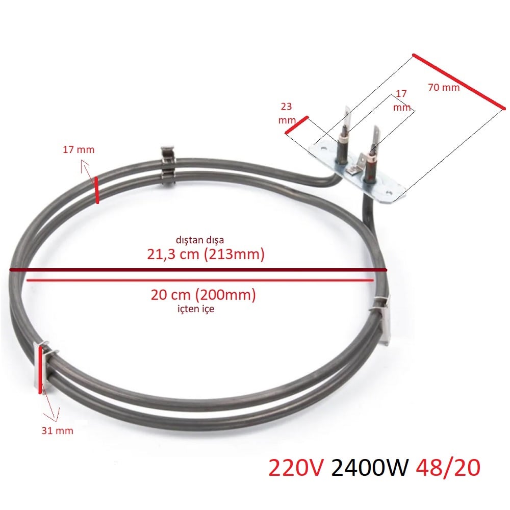 Beko BKF9307M Turbo Fırın Rezistansı 462900010 2400 W Ölçülere Dikkat Ediniz