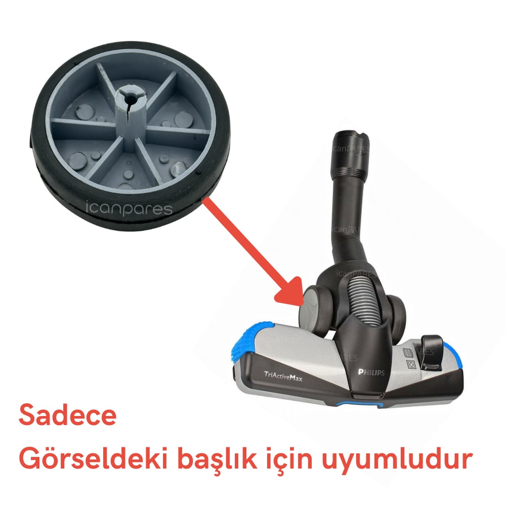 Philips Uyumlu FC 9722 PowerPro Expert Süpürge Triactive Emici Başlık Tekerleği - Gri