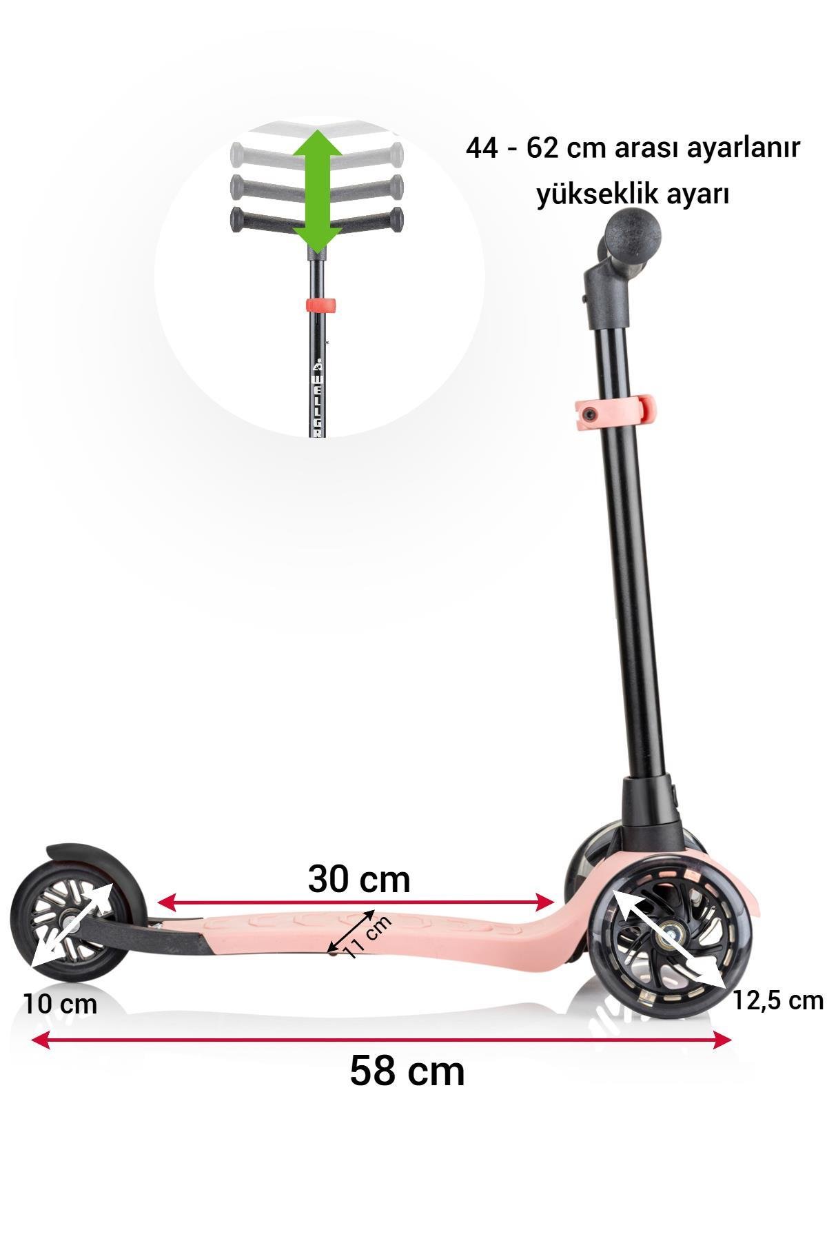 Wellgro Işıklı 3 Tekerli Yükseklik Ayarlı Scooter, Pembe