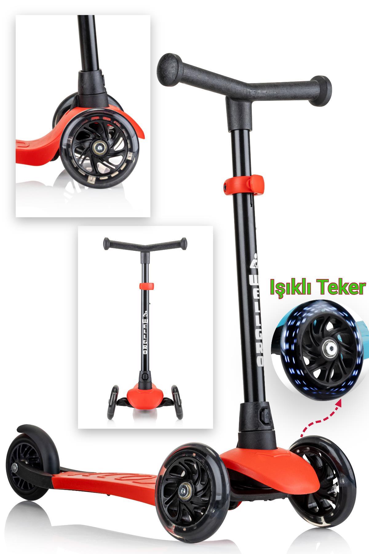 Wellgro Işıklı 3 Tekerli Yükseklik Ayarlı Scooter, Kırmızı