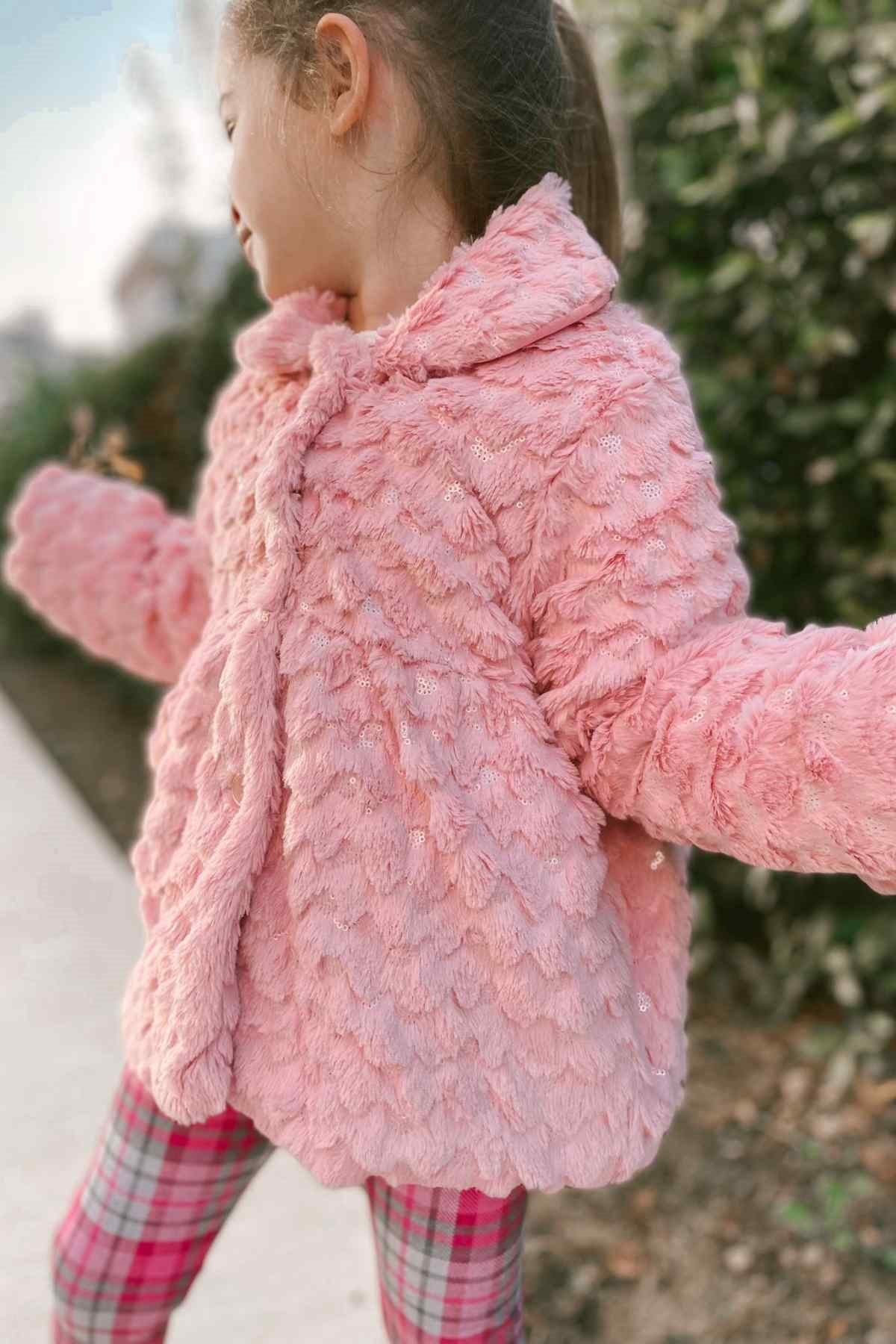 3-12 YAŞ KIZ ÇOCUK PELUŞ MONT PEMBE