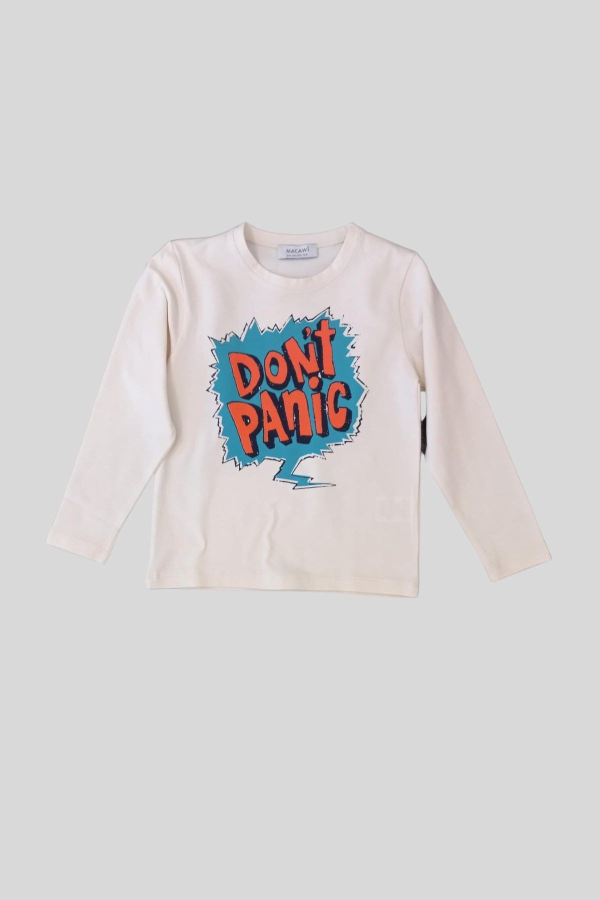 3-7 Yaş Erkek Çocuk Don't Panic T-shirt Ekru