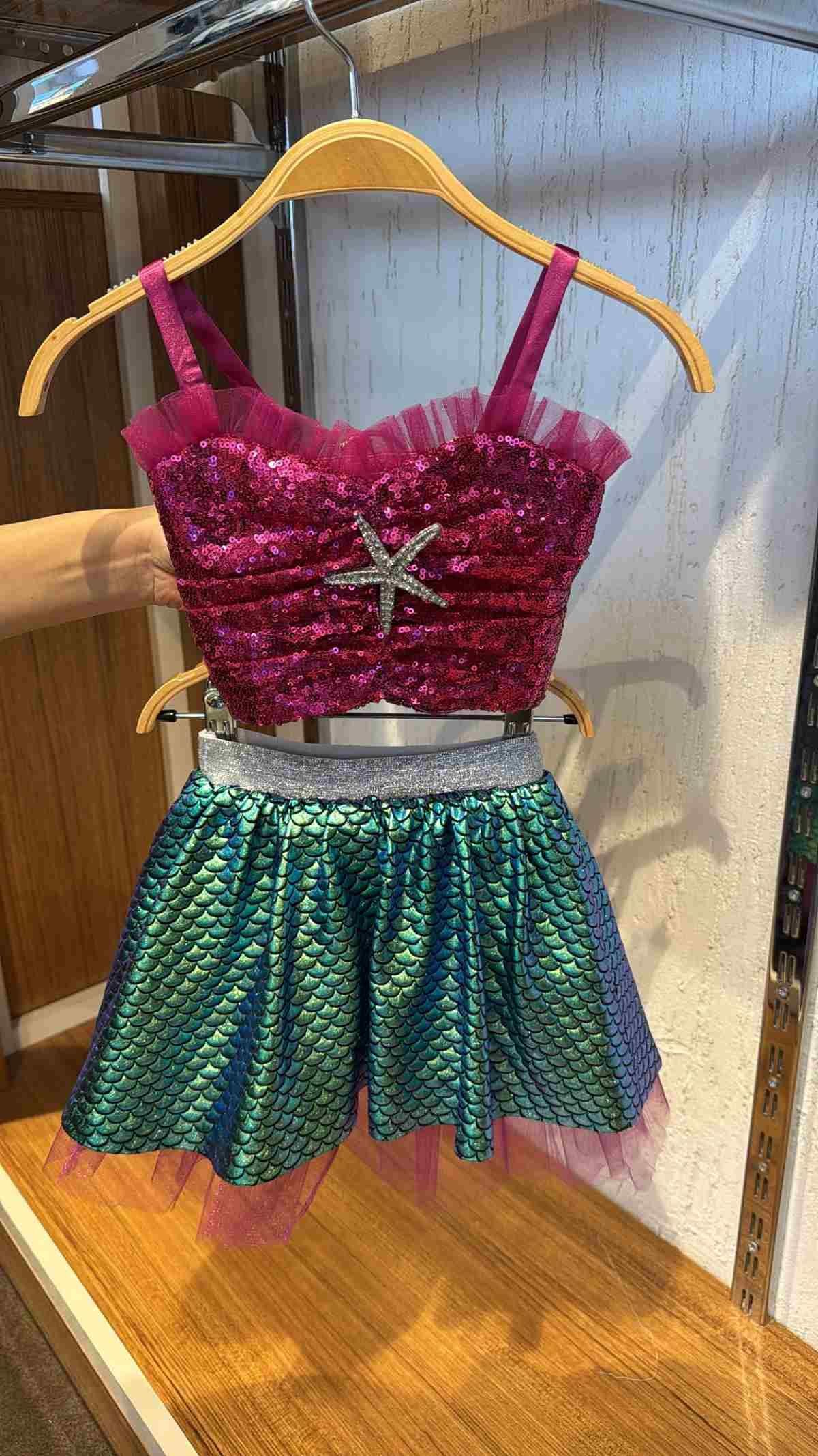 3-8 Yaş Kız Çocuk Deniz Kızı Krop Abiye Pembe