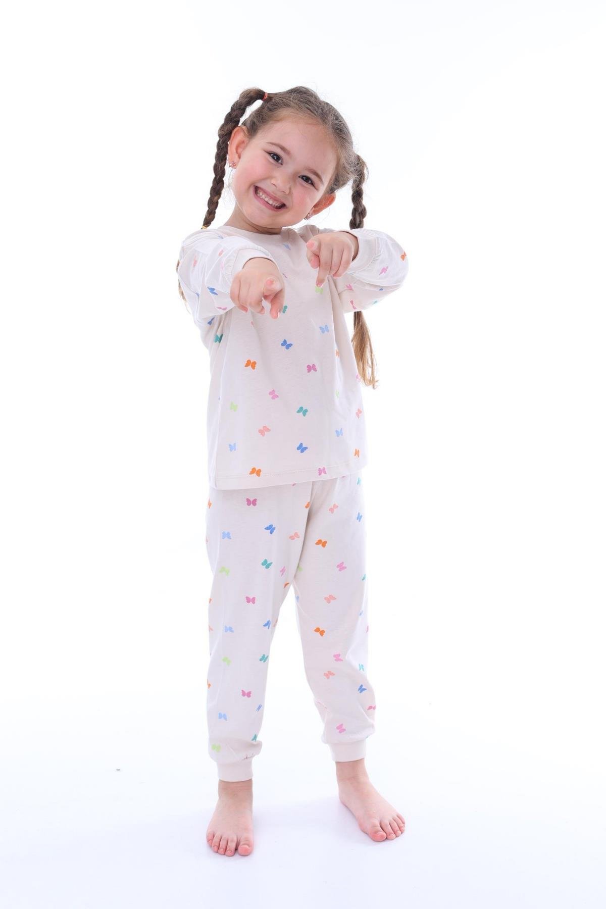 3-8 Yaş Kız Çocuk Kelebek Pijama Takımı