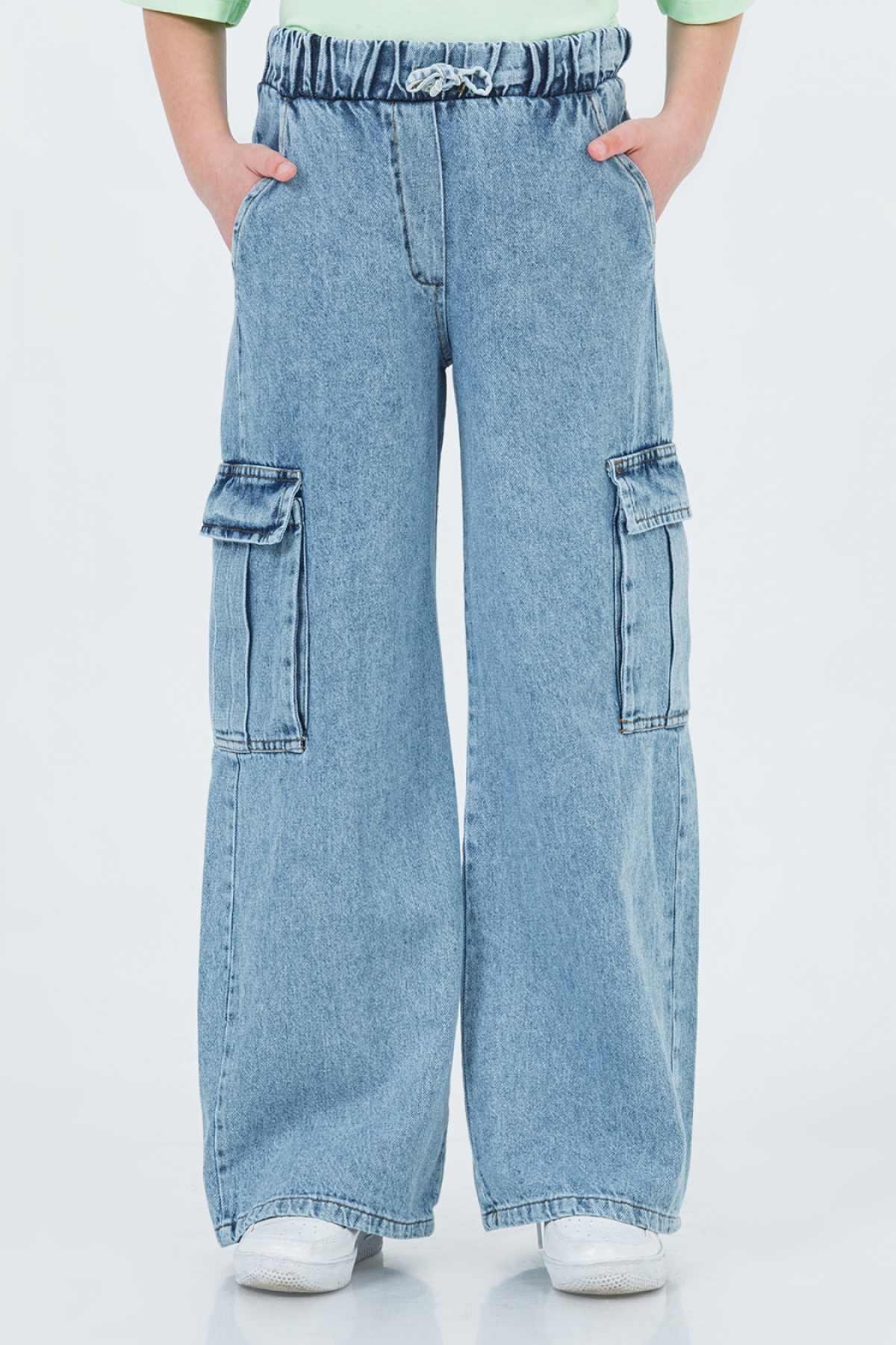 4-9 Yaş Kız Çocuk Kargo Denim Pantolon