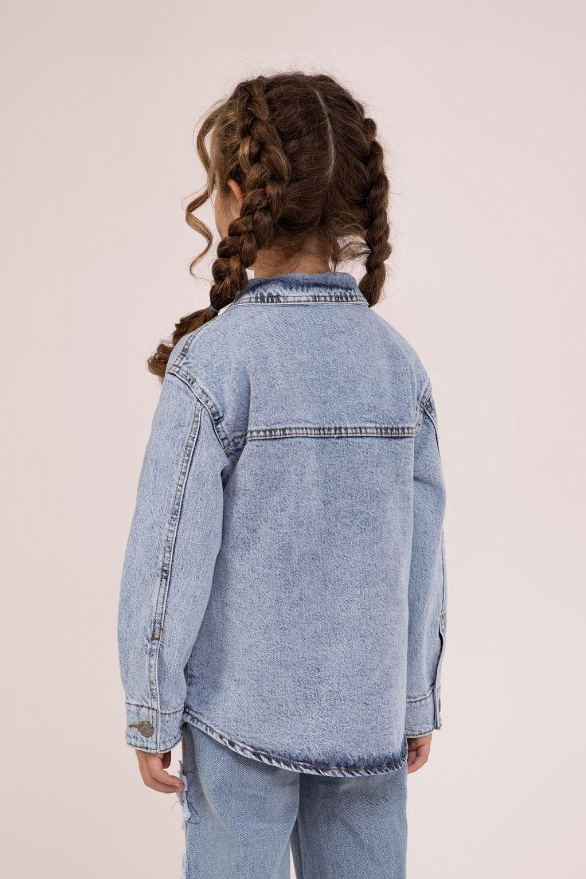 4-9 Yaş Kız Çocuk Nakışlı Denim Gömlek