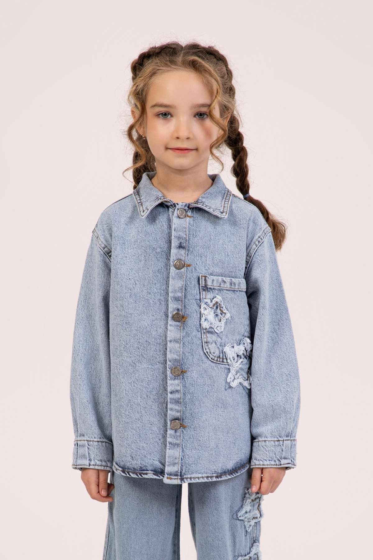 4-9 Yaş Kız Çocuk Nakışlı Denim Gömlek