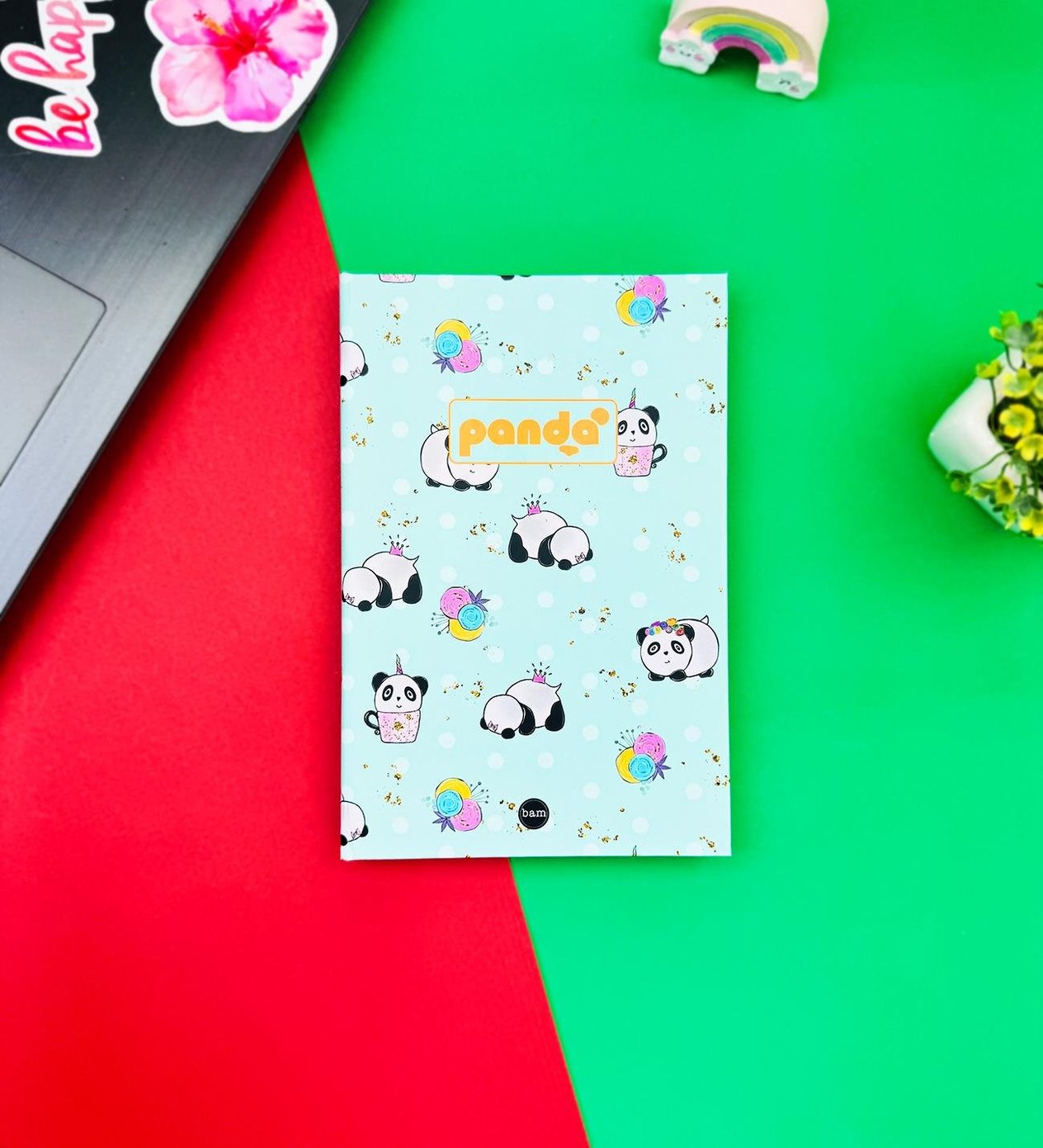 Panda Pattern Yeşil Tasarımlı Lastikli DeftergiftmodaBAM-1256