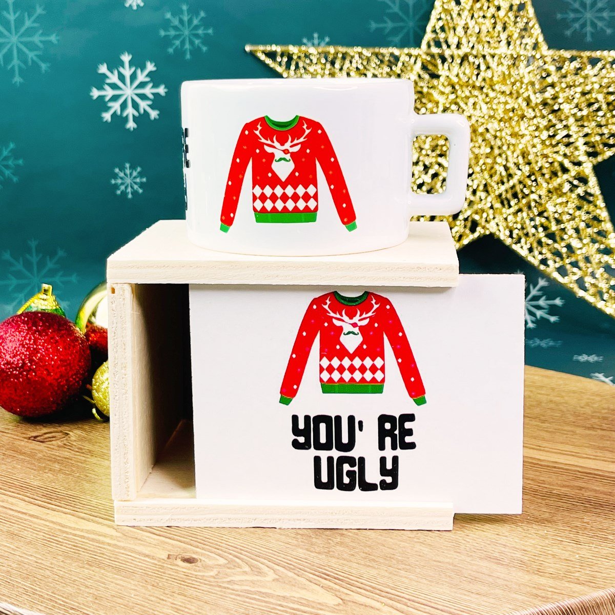 You're Ugly Tasarımlı Kutulu Kupa Baston Şeker Ve Mini Balon Gece Lambası Yılbaşı SetigiftmodaGmhs101299