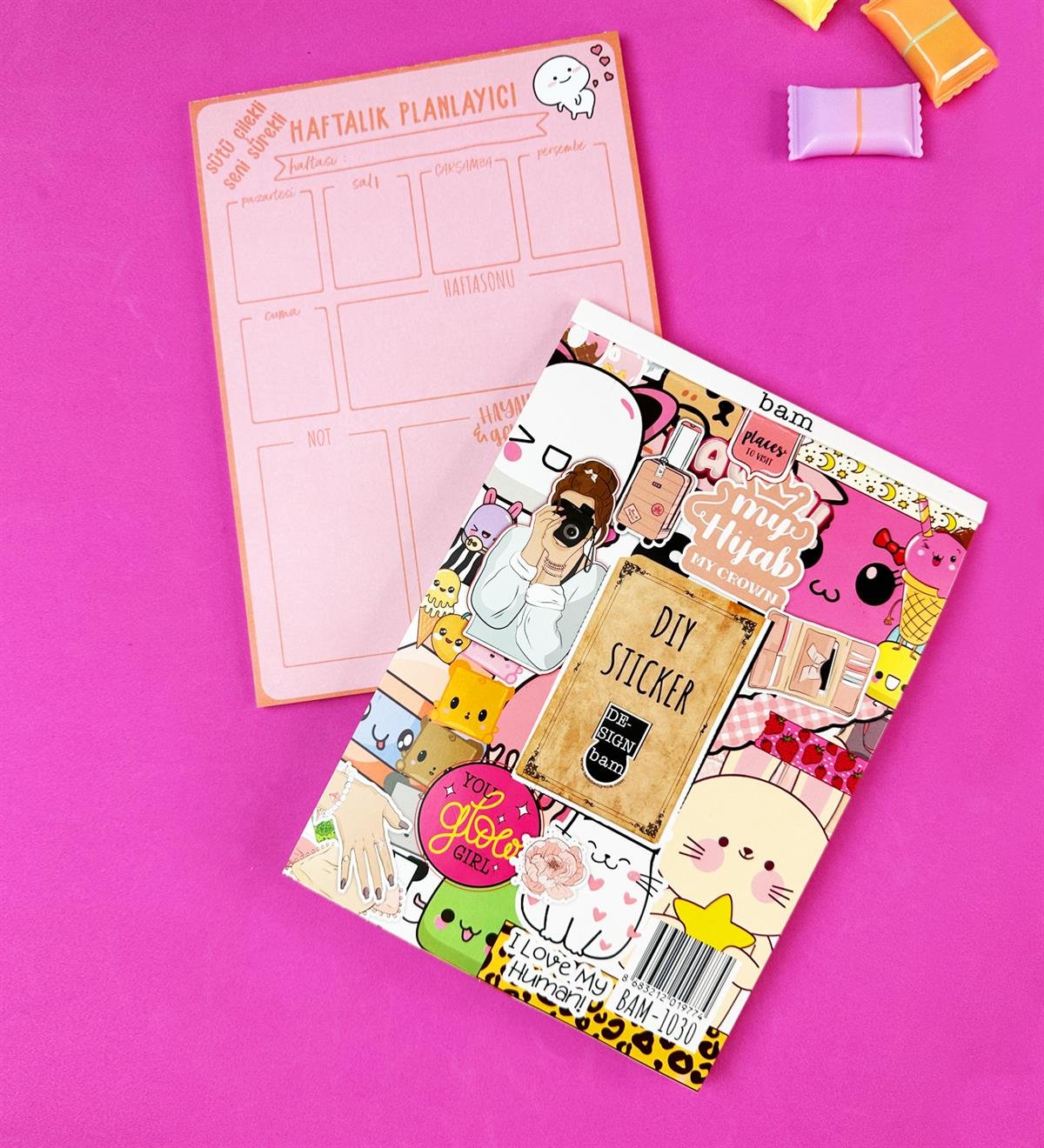 Sütü Çilekli Klavye Önü Haftalık Planlayıcı Ve My DIY Sticker Kitabı SetgiftmodaGmhs101915