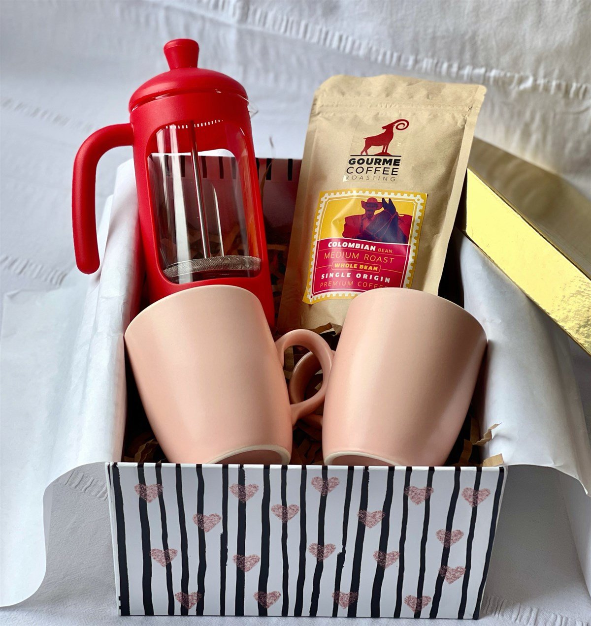 Pembe 2'li Bulut Kupa French Press Ve Filtre Kahve Özel Kutulu Hediye SetigiftmodaGmhs100756
