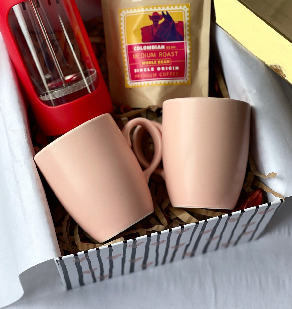 Pembe 2'li Bulut Kupa French Press Ve Filtre Kahve Özel Kutulu Hediye SetigiftmodaGmhs100756