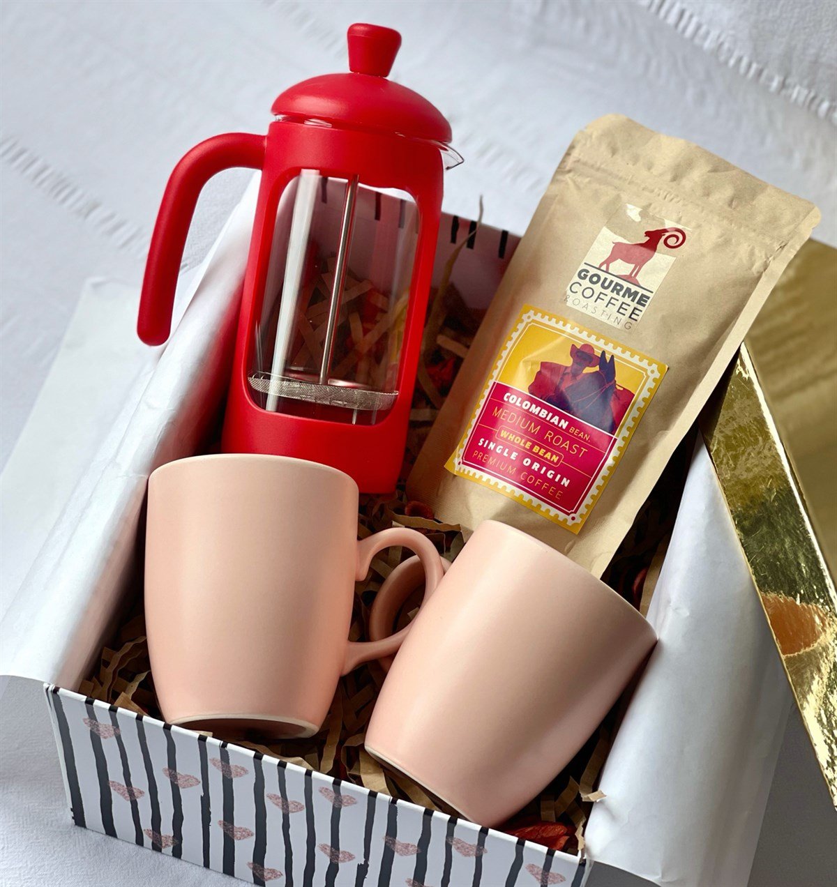 Pembe 2'li Bulut Kupa French Press Ve Filtre Kahve Özel Kutulu Hediye SetigiftmodaGmhs100756