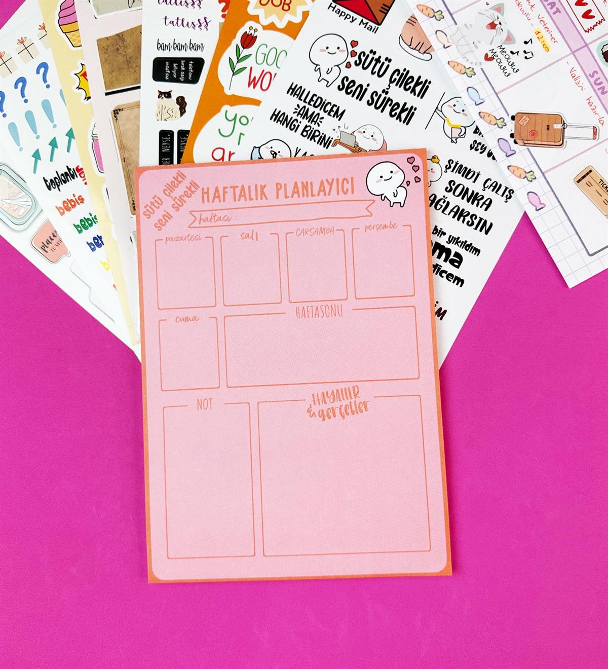 Sütü Çilekli Klavye Önü Haftalık Planlayıcı Ve My DIY Sticker Kitabı SetgiftmodaGmhs101915
