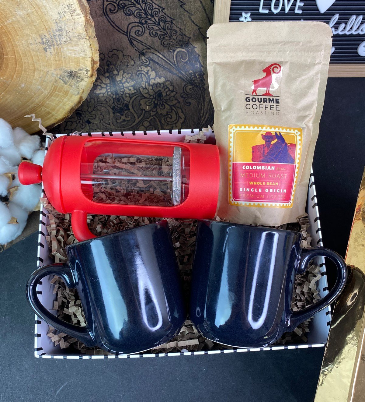 Siyah 2'li Bulut Kupa Kırmızı French Press Ve Filtre Kahve Özel Kutulu Hediye SetigiftmodaGmhs100752