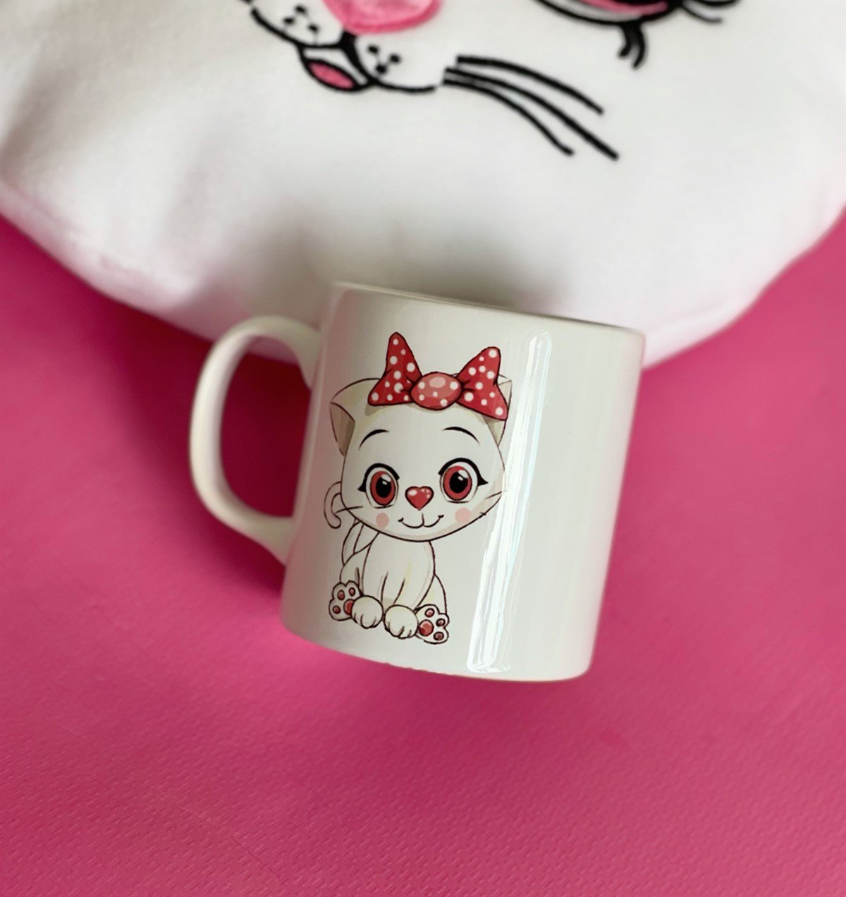 Sevimli Pembe Kedi Tasarımlı Kupa BardakgiftmodaGmkp100193