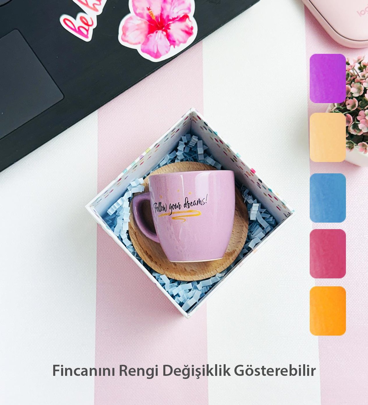 Özel Kutulu Follow Your Dreams  Ahşap Tabaklı Türk Kahvesi FincanıgiftmodaGmkp100631