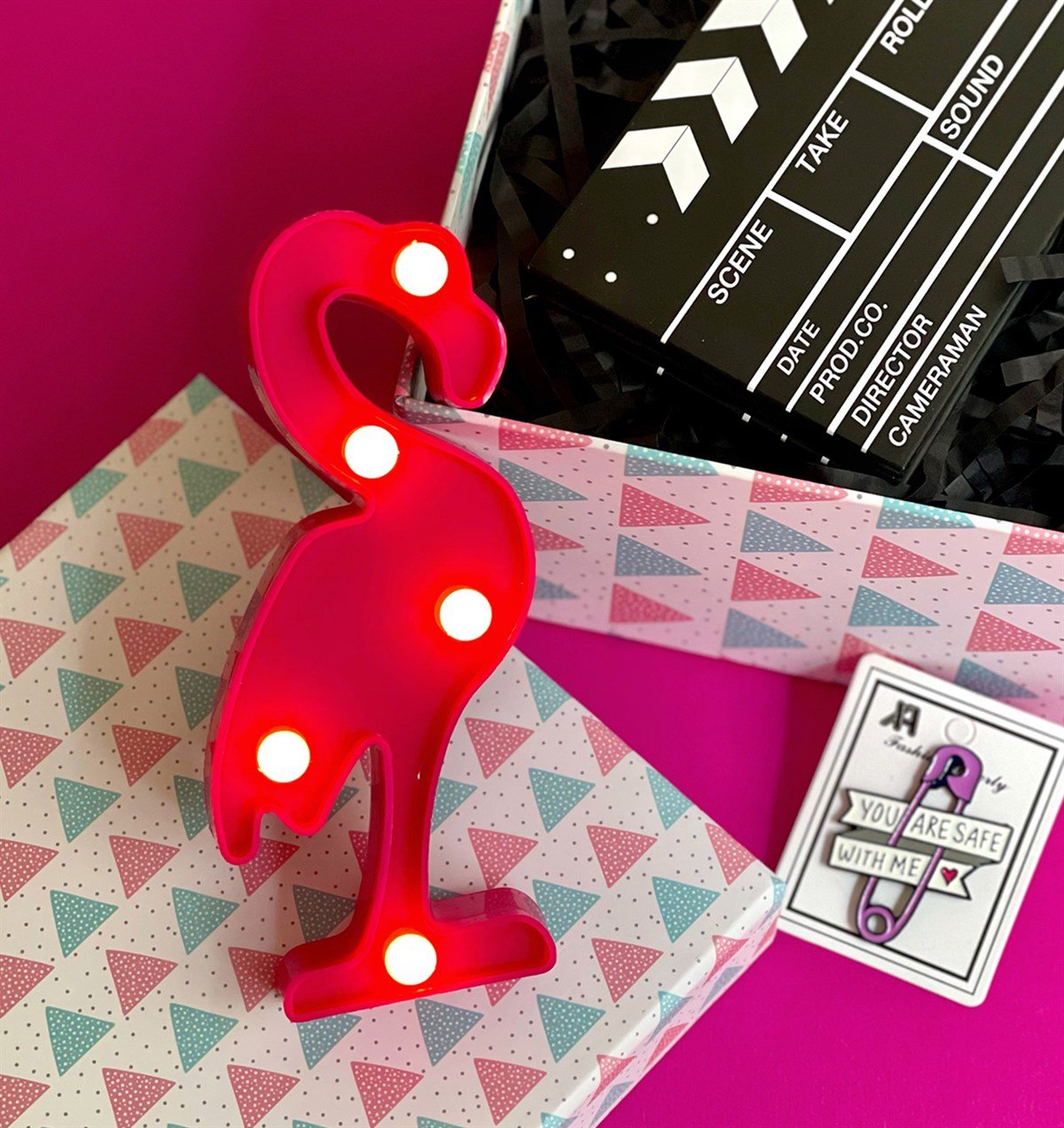 Flamingo Led Lamba Rozet ve Klaket Mini Fotoğraf Albümü Hediye SetiGiftmodaGmhs101020