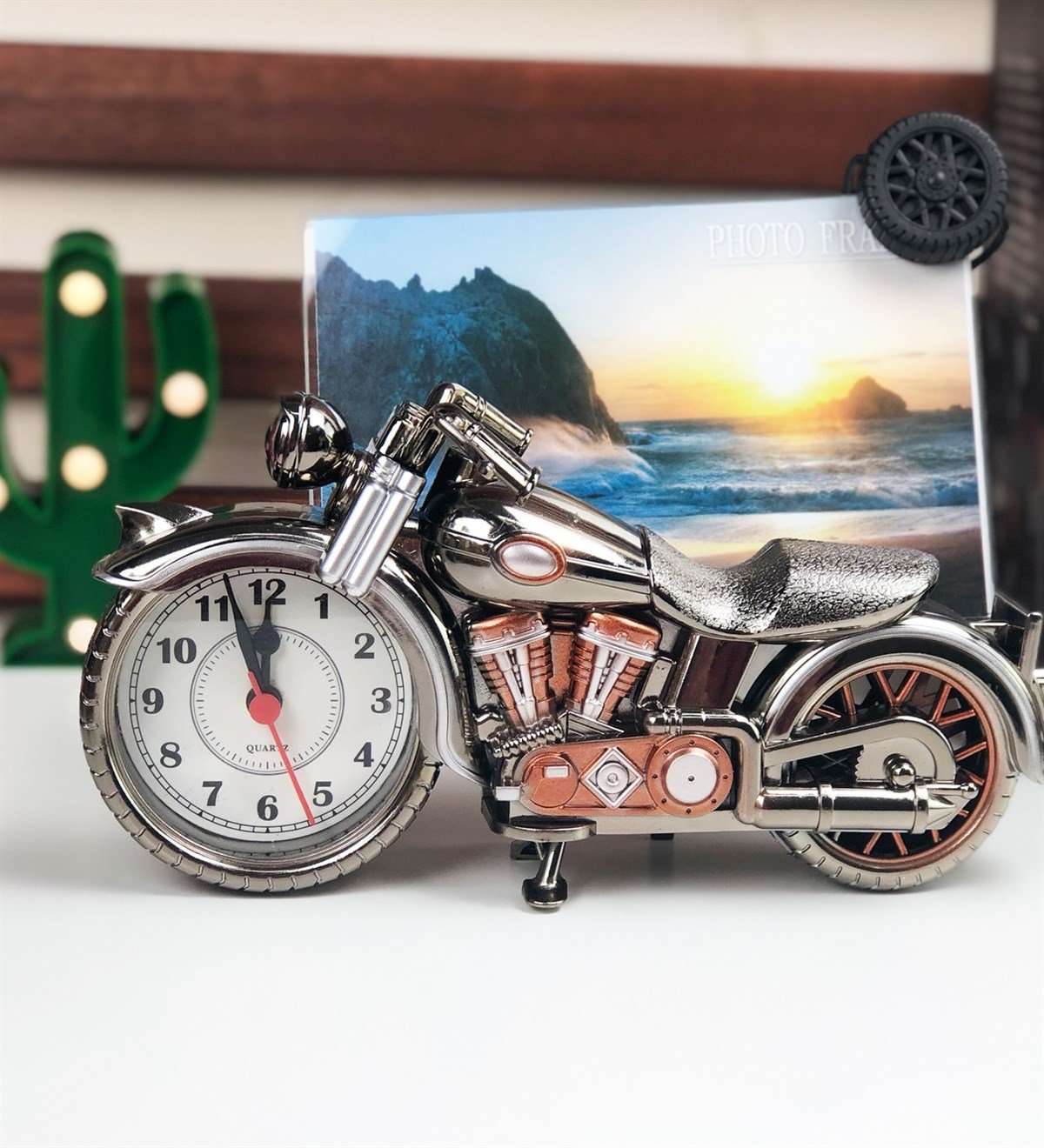 Motorsiklet Tasarımlı Alarımlı Masa Saati Ve Fotoğraf ÇerçevesiGiftmodagm-2048