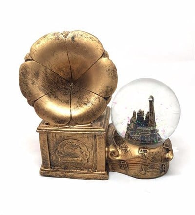 Nostaljik Gramofon Görünümlü Müzikli Kar Küresi
