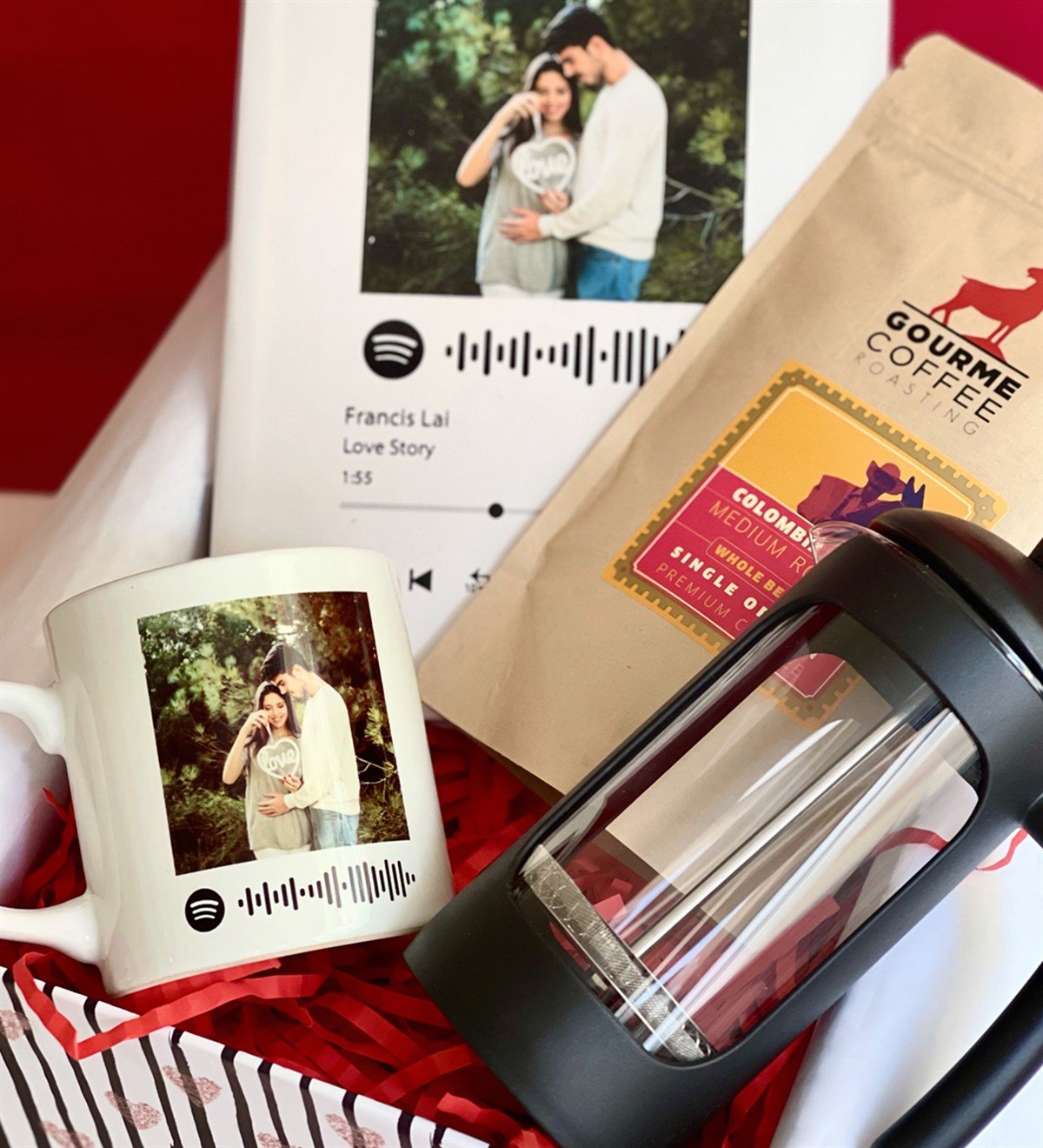 Özelleştirelebilir Spotify French Press & Filtre Kahveli Sevgiliye Hediye SetiGiftmodaGmhs100167