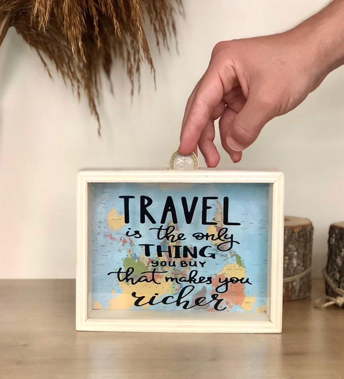 Travel Tasarımlı Ahşap KumbaraGiftmodaTravel-Kumbara