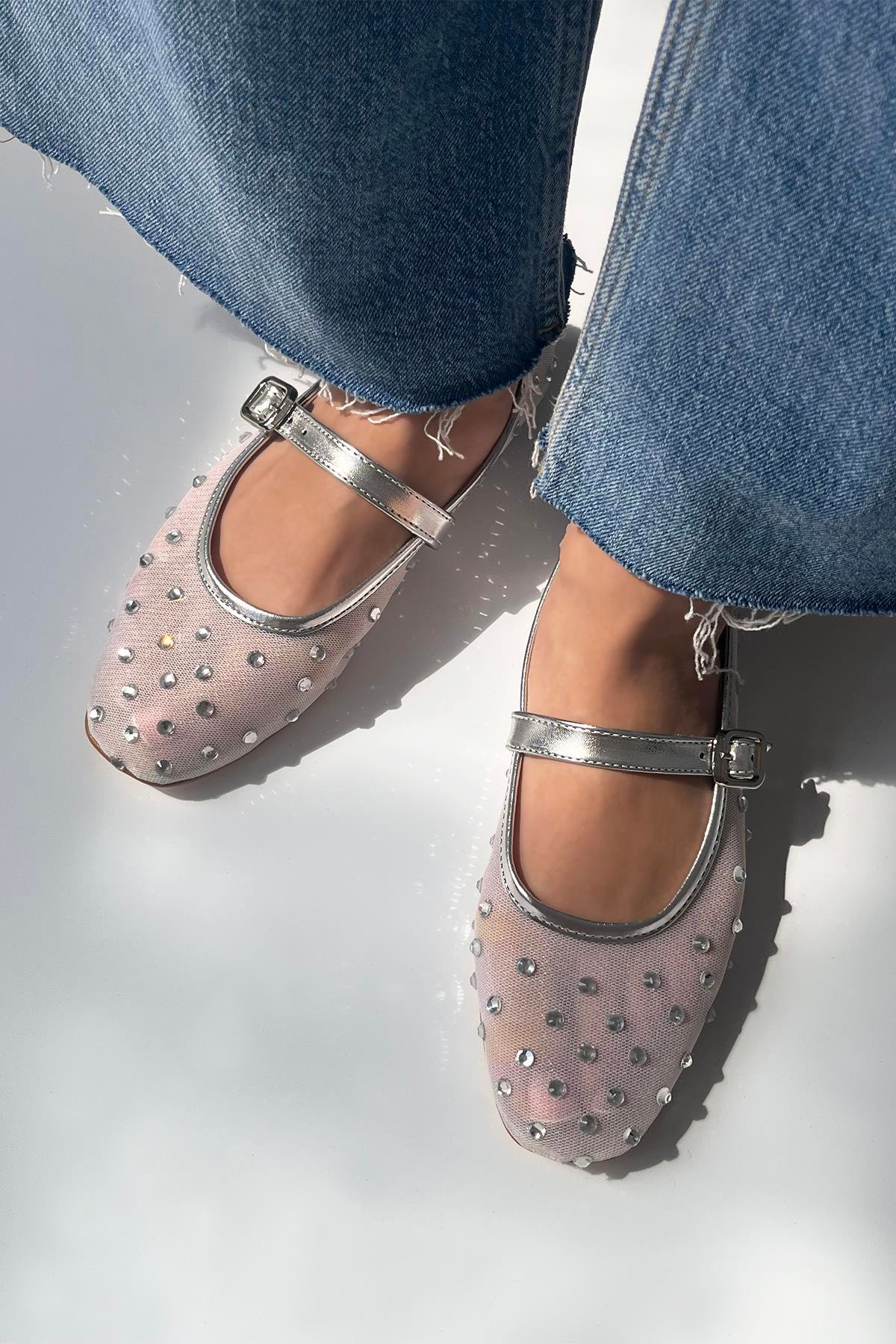 Cinderella  Kadın  Drop  Detay  Dantel   Babet Gümüş