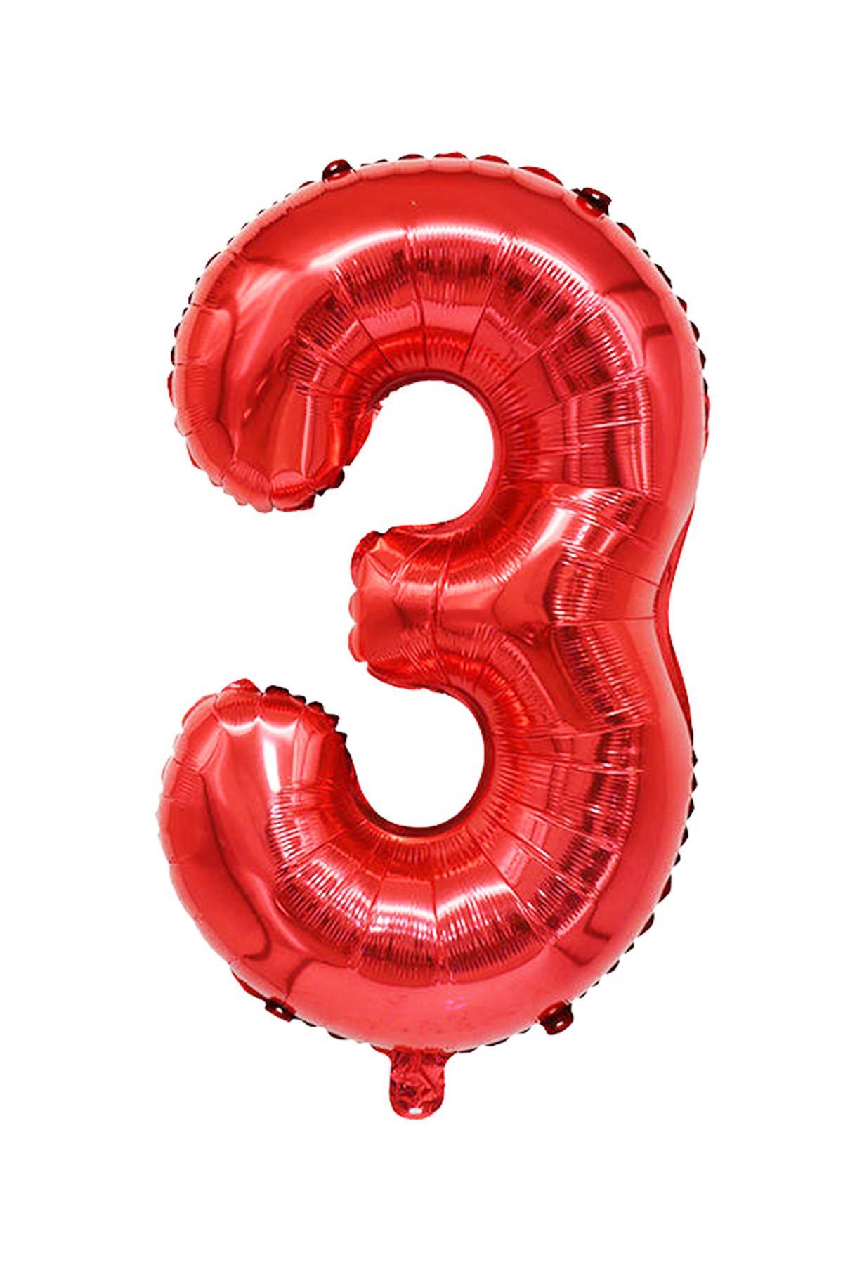 3 Rakam Kırmızı Folyo Balon 34 inç 76-82 cm