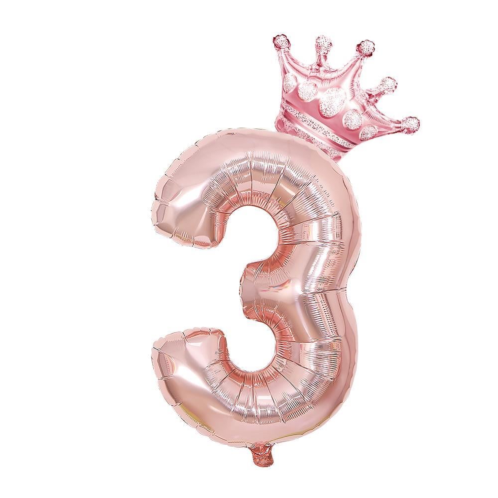 3 Rose Gold Rakam ve Kral Tacı Folyo Balon Doğum Günü Parti Kutlama Seti