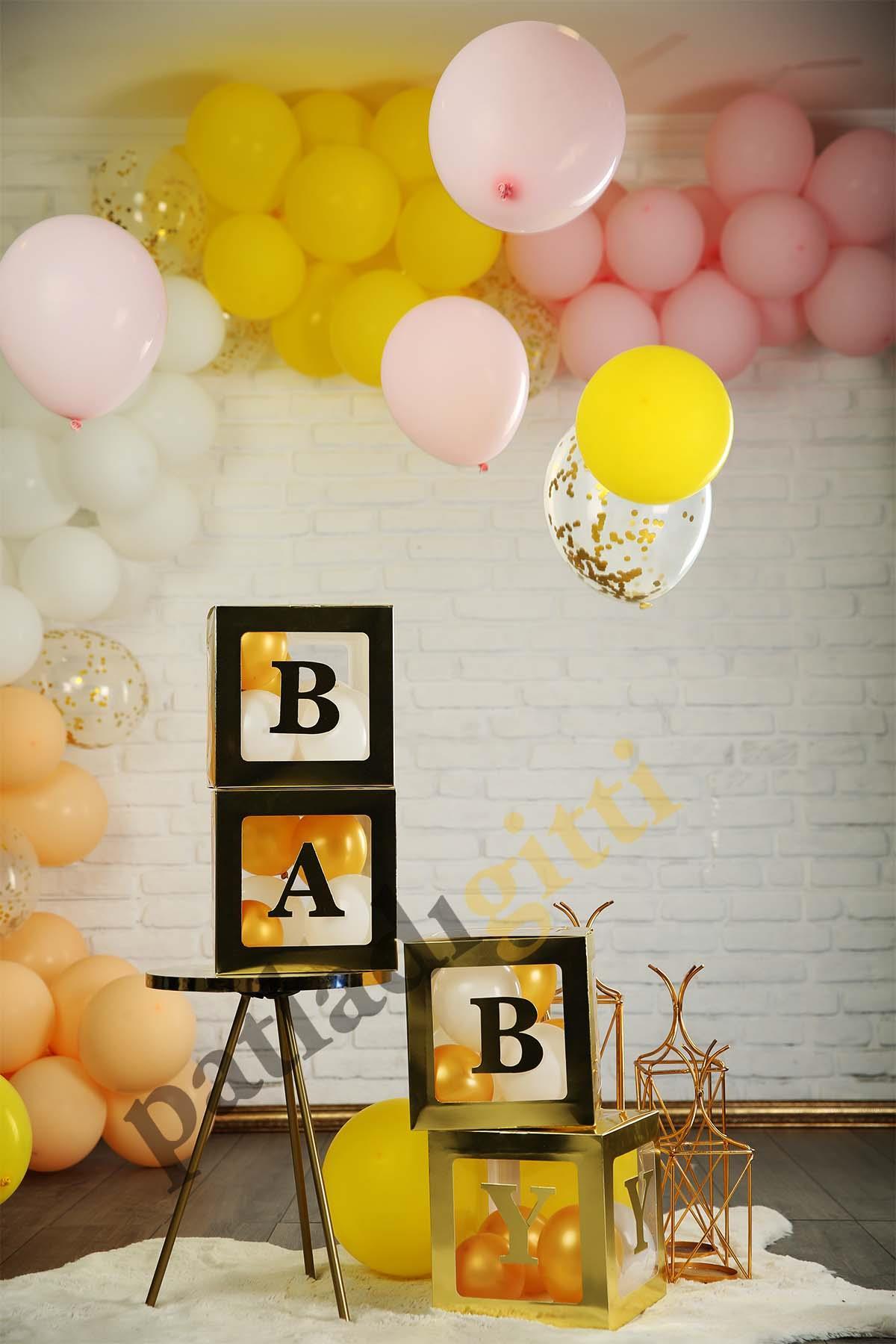 33 Parça Baby Yazılı Şeffaf Gold Kutu ve Balon Seti