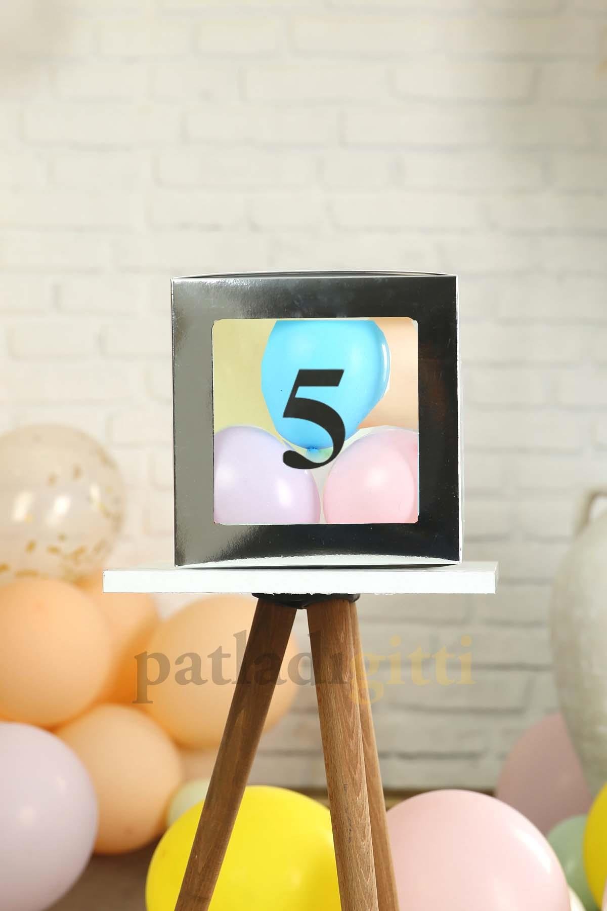 5 Rakamlı Gümüş Şeffaf Büyük Boy 25*25 cm Balon Kutusu Kendin Yap Doğum Günü Parti Kutlama Seti