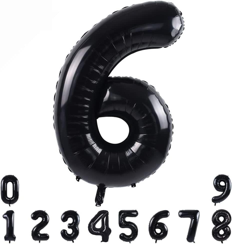 6 Siyah Rakam Folyo Balon 34" Inc 82 cm 