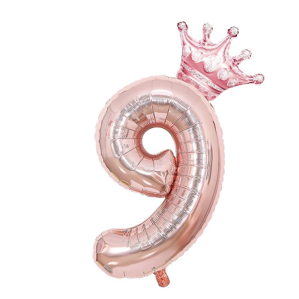 9 Rose Gold Rakam ve Kral Tacı Folyo Balon Doğum Günü Parti Kutlama Seti
