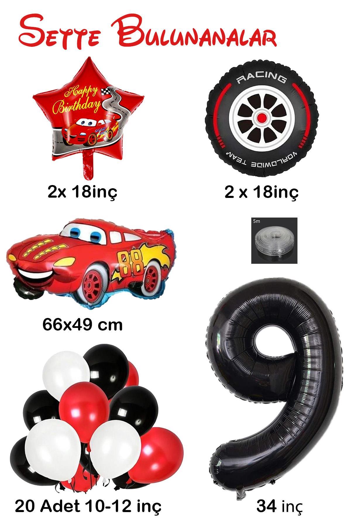 9 Yaş Arabalar Temalı Doğum Günü Parti Kutlama Balon Seti