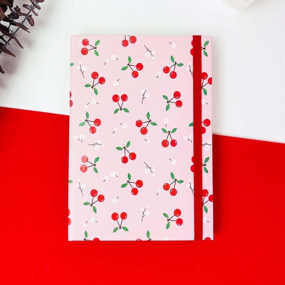 Cherry Tasarımlı Lastikli Çizgisiz Defter