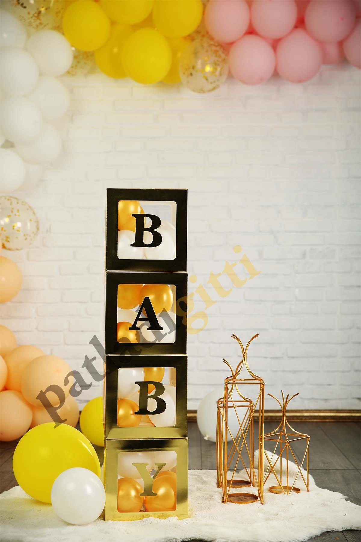 F Harfli Gold Şeffaf Büyük Boy 25*25 cm Balon Kutusu Kendin Yap Doğum Günü Parti Kutlama Seti