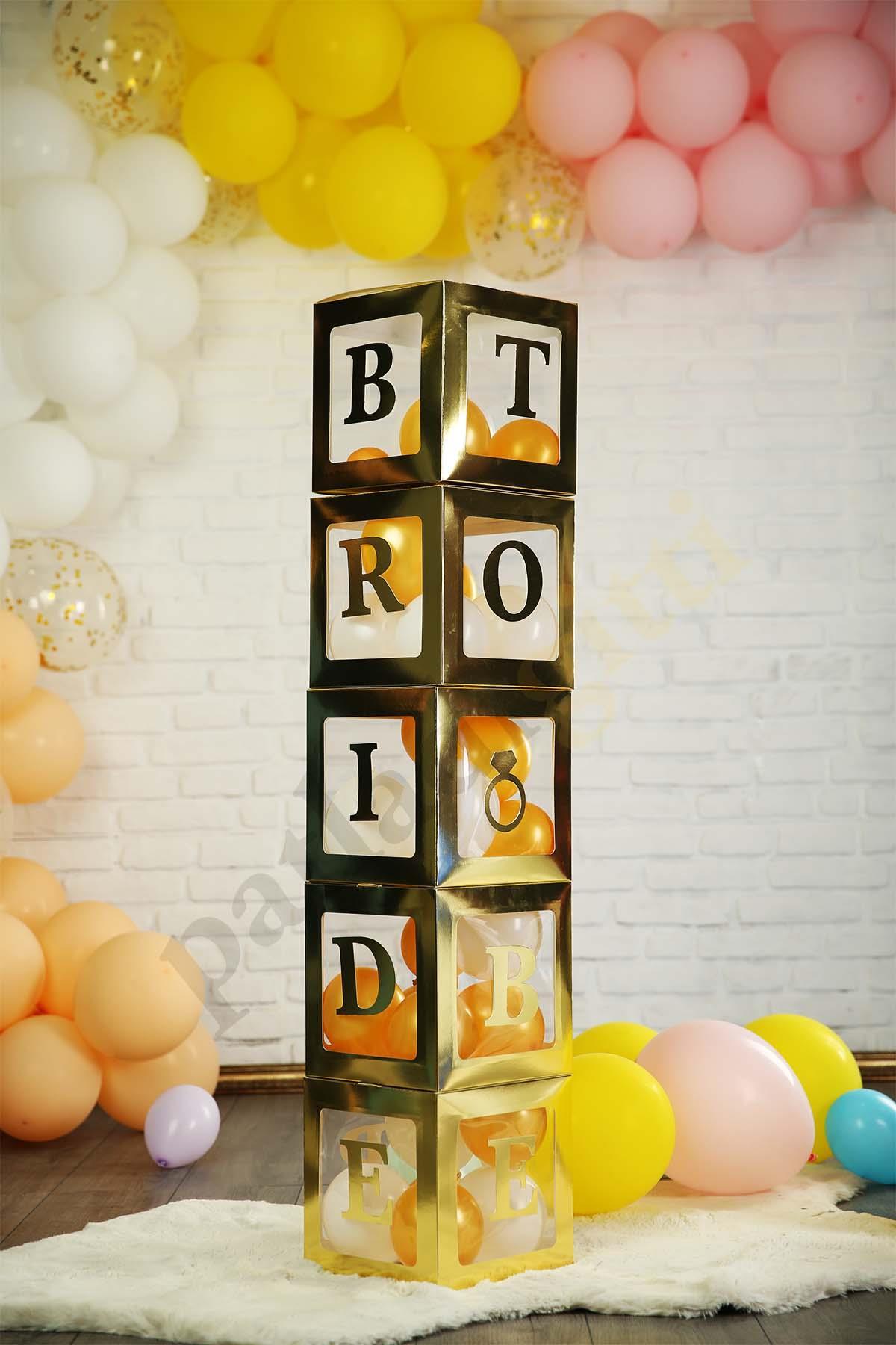 F Harfli Gold Şeffaf Büyük Boy 25*25 cm Balon Kutusu Kendin Yap Doğum Günü Parti Kutlama Seti