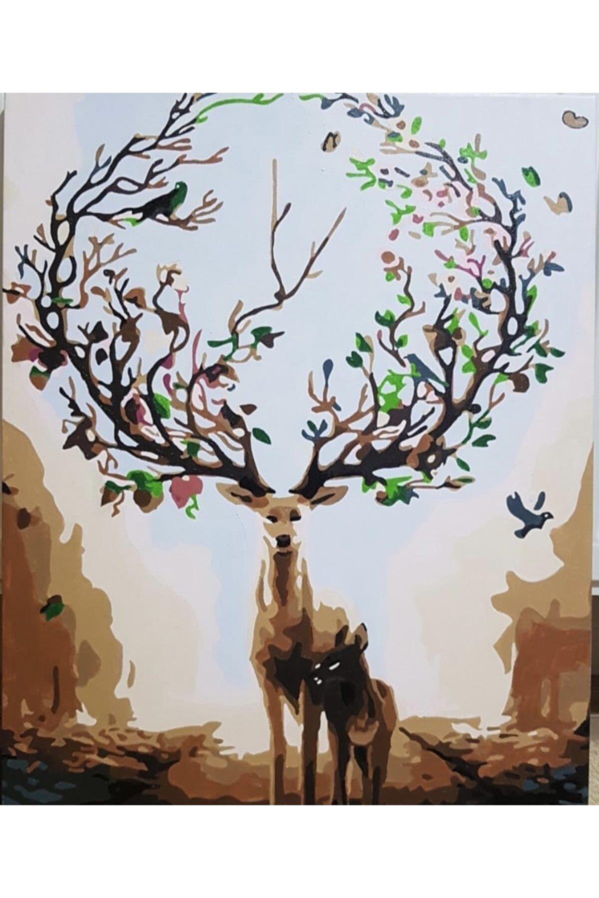 Gizemli Orman ve Geyik Sayılarla Boyama Çerçeveli Hobi Seti 60x75 cm