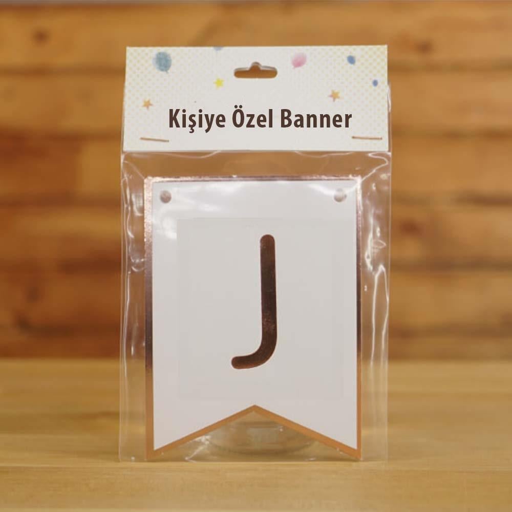 J Harfli Beyaz Zemin Rose Gold Kişiye Özel Banner Kart