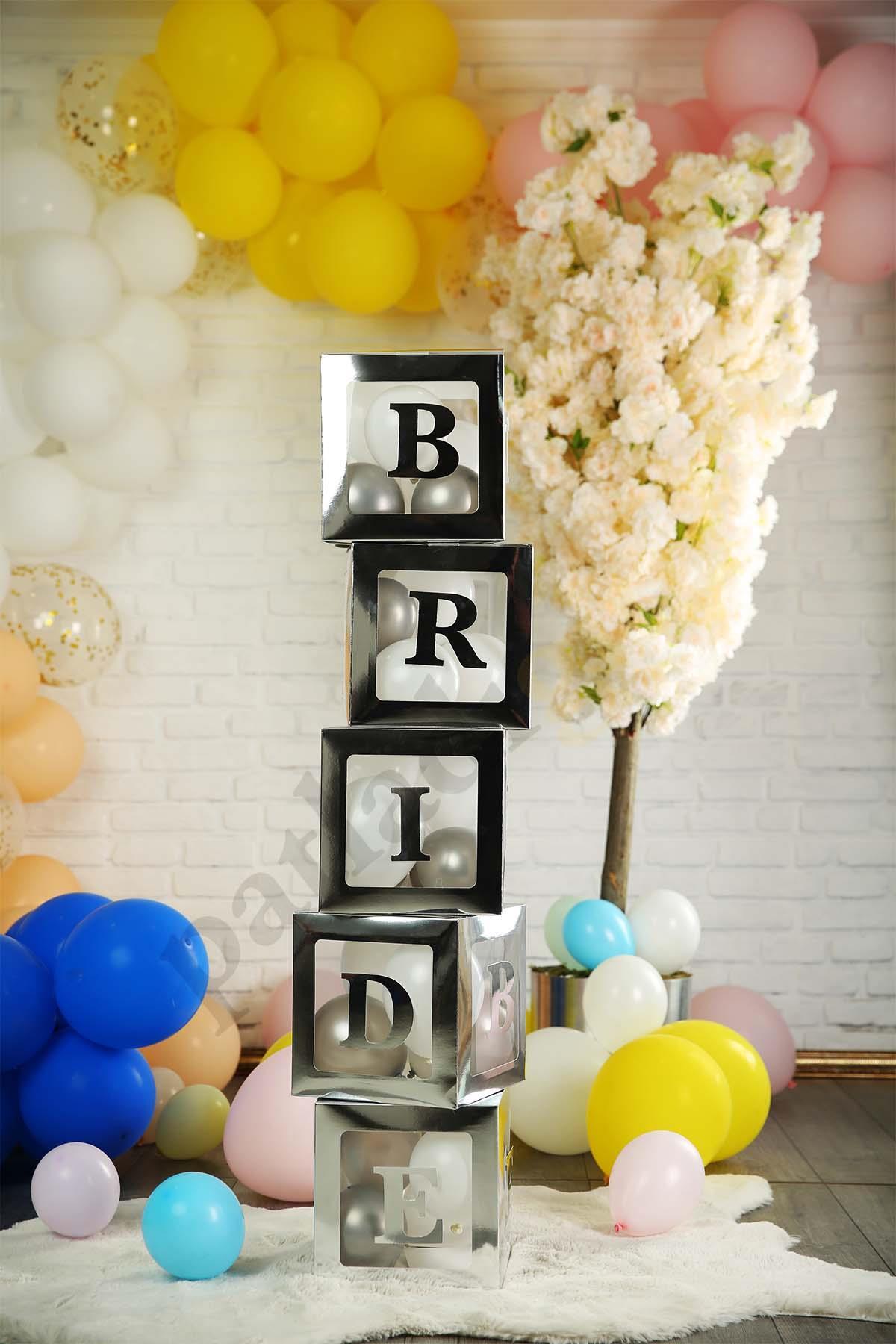 J Harfli Gümüş Şeffaf Büyük Boy 25*25 cm Balon Kutusu Kendin Yap Doğum Günü Parti Kutlama Seti