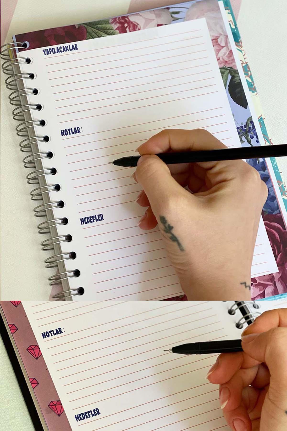 Kedi Noodle Tasarımlı Spiralli Sticker'lı Tarihsiz Konuşan Ajanda Haftalık Planlayıcı Defter