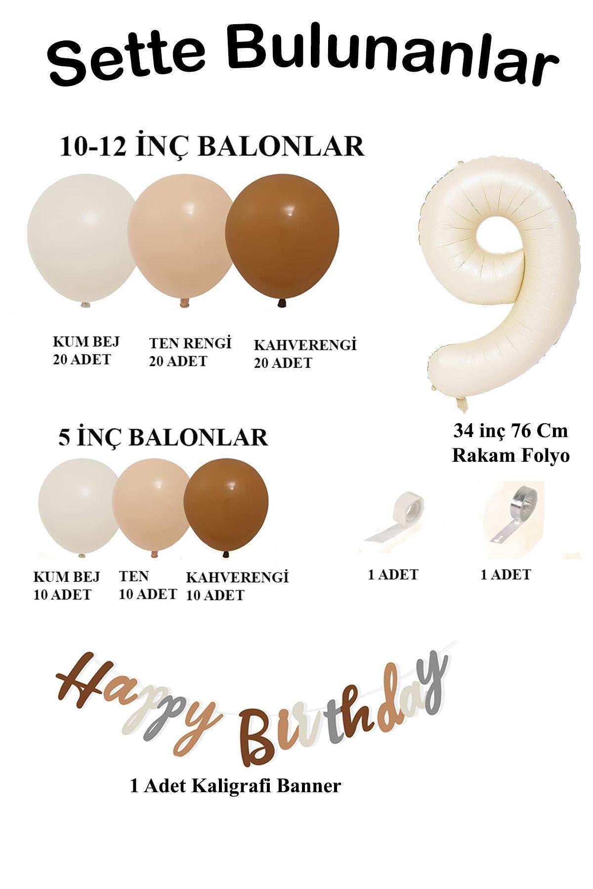 Retro Renkler Büyük Balon Zincir ve 9 Yaş Doğum Günü Seti