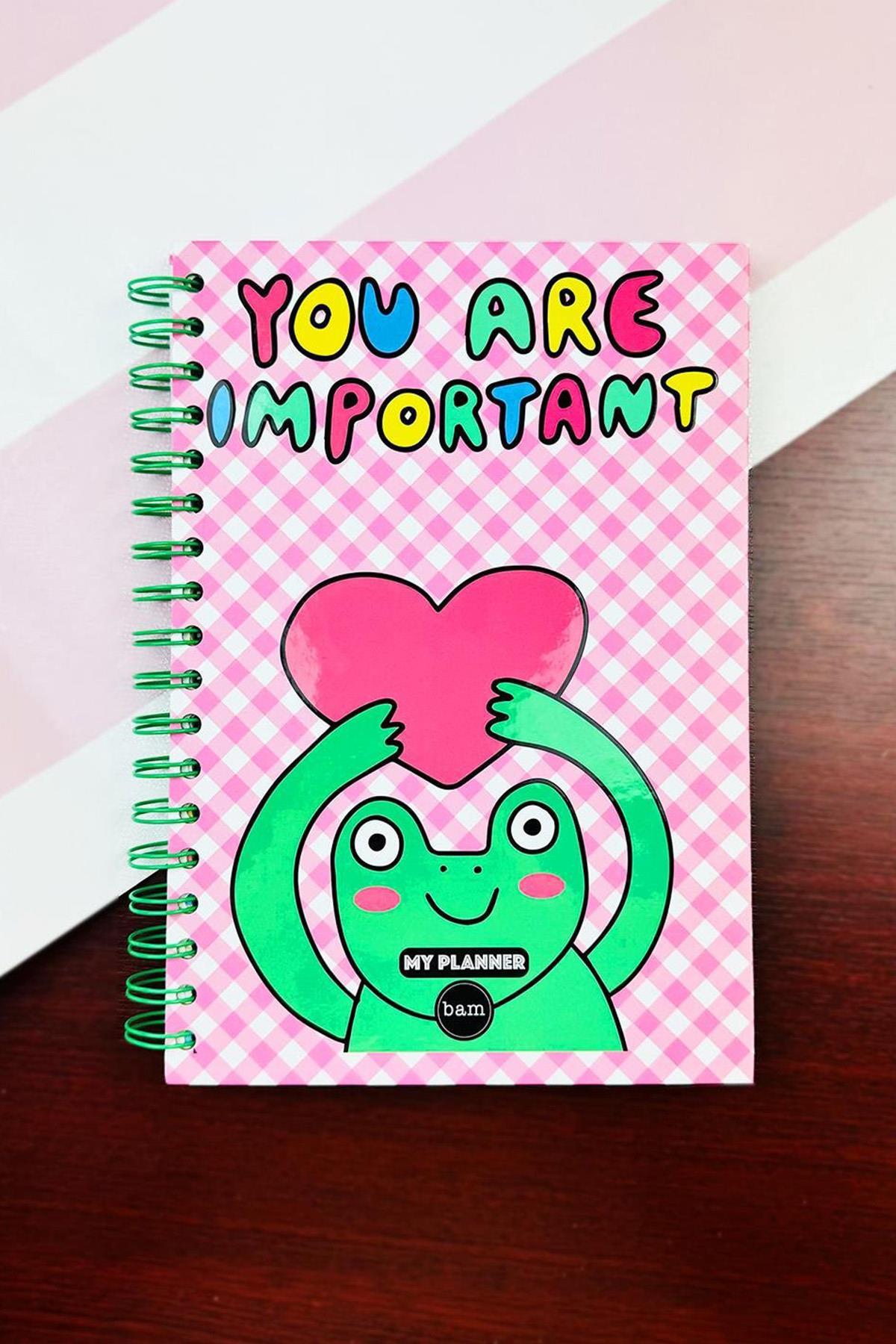 You Are Important Tasarımlı Spiralli Sticker'lı Tarihsiz Konuşan Ajanda Haftalık Planlayıcı