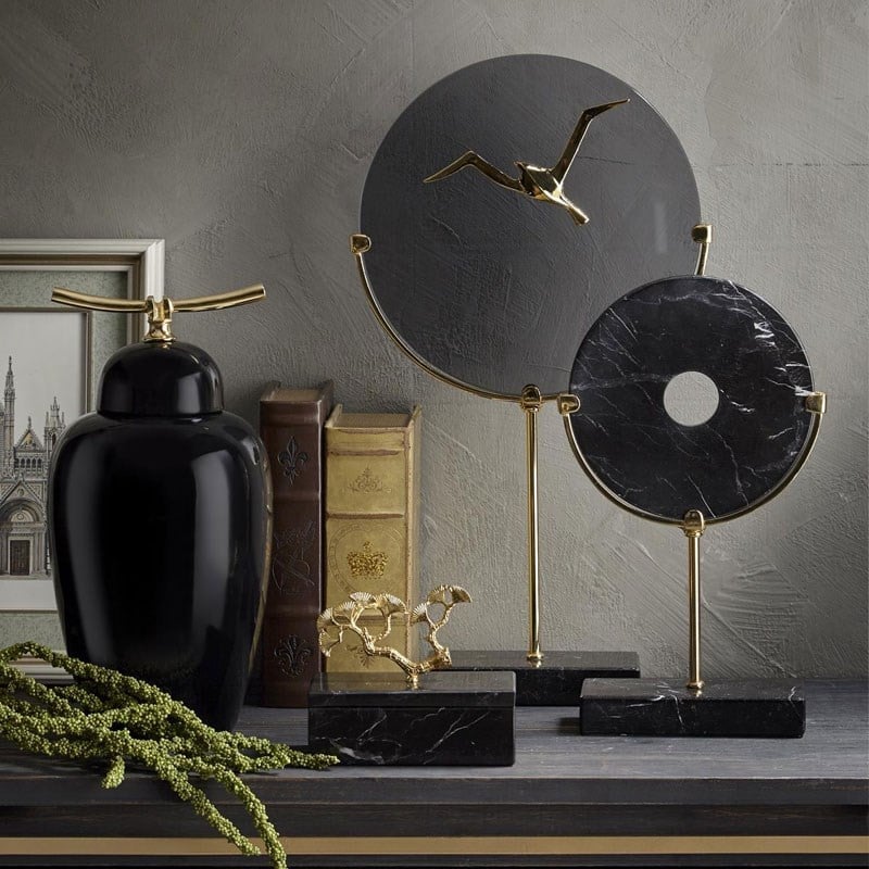 Dekoratif Cam Disk Gold Füme Kuşlu