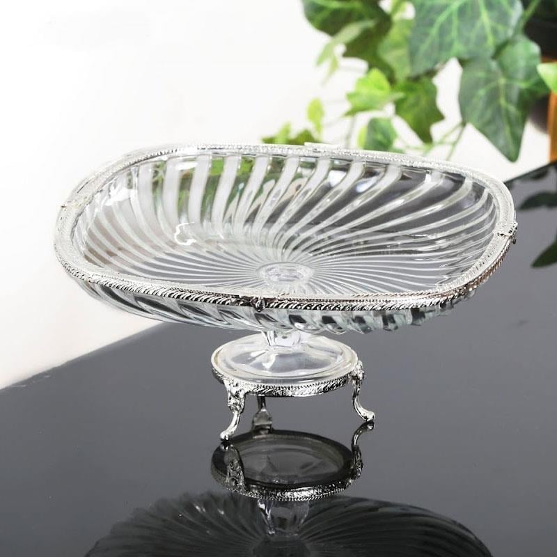 DH-8205G Kare Ayaklı Sunum Tabağı Gümüş - Çamlıca Home
