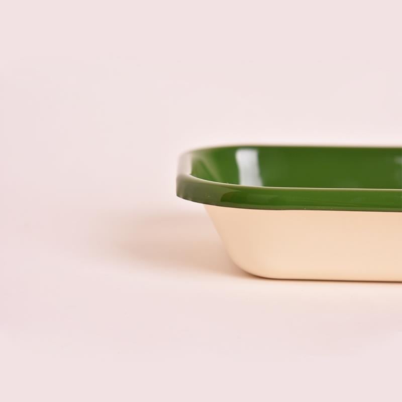 Emaye 16x11 cm Meze Tabağı Krem-İç/Kordon Asker Yeşili - Emayeci