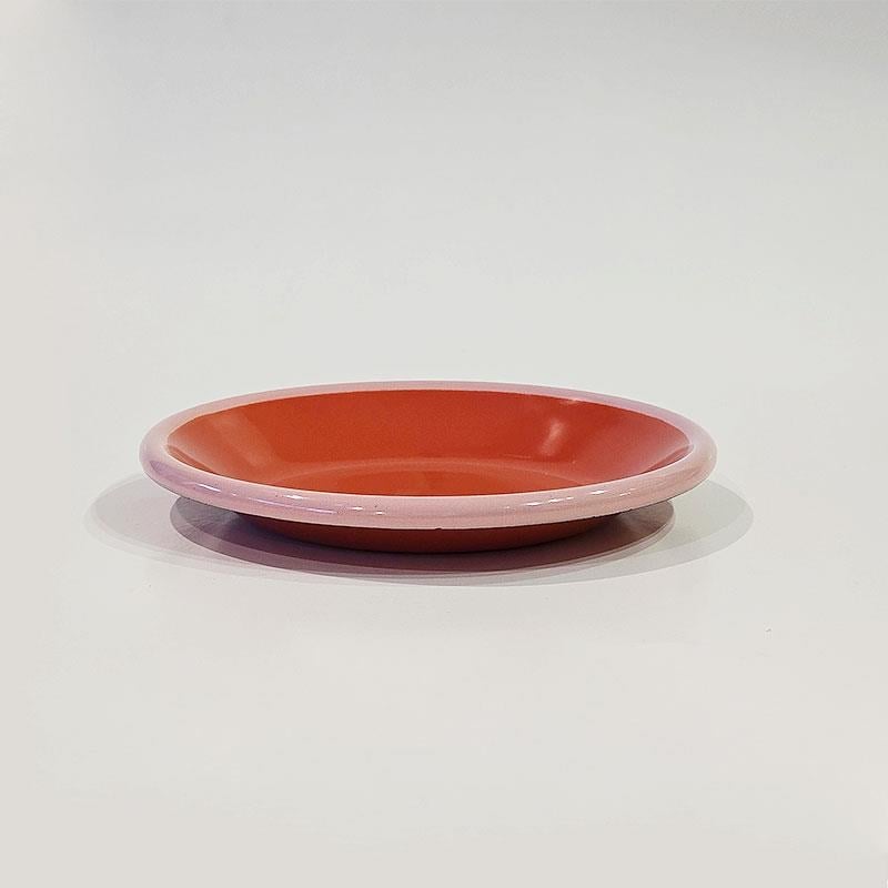 Emaye Tabak 12 cm Koyu Somon Kordon Pembe - koyu-somon-12-cm-emaye-tabak-pembe-kordonlu