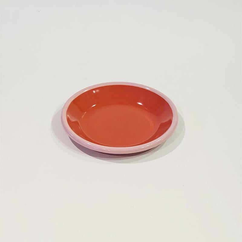 Emaye Tabak 12 cm Koyu Somon Kordon Pembe - dekoratif-koyu-somon-12-cm-emaye-tabak-pembe-detaylı